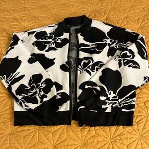 Elegant Black and White Floral Women's Cardigan